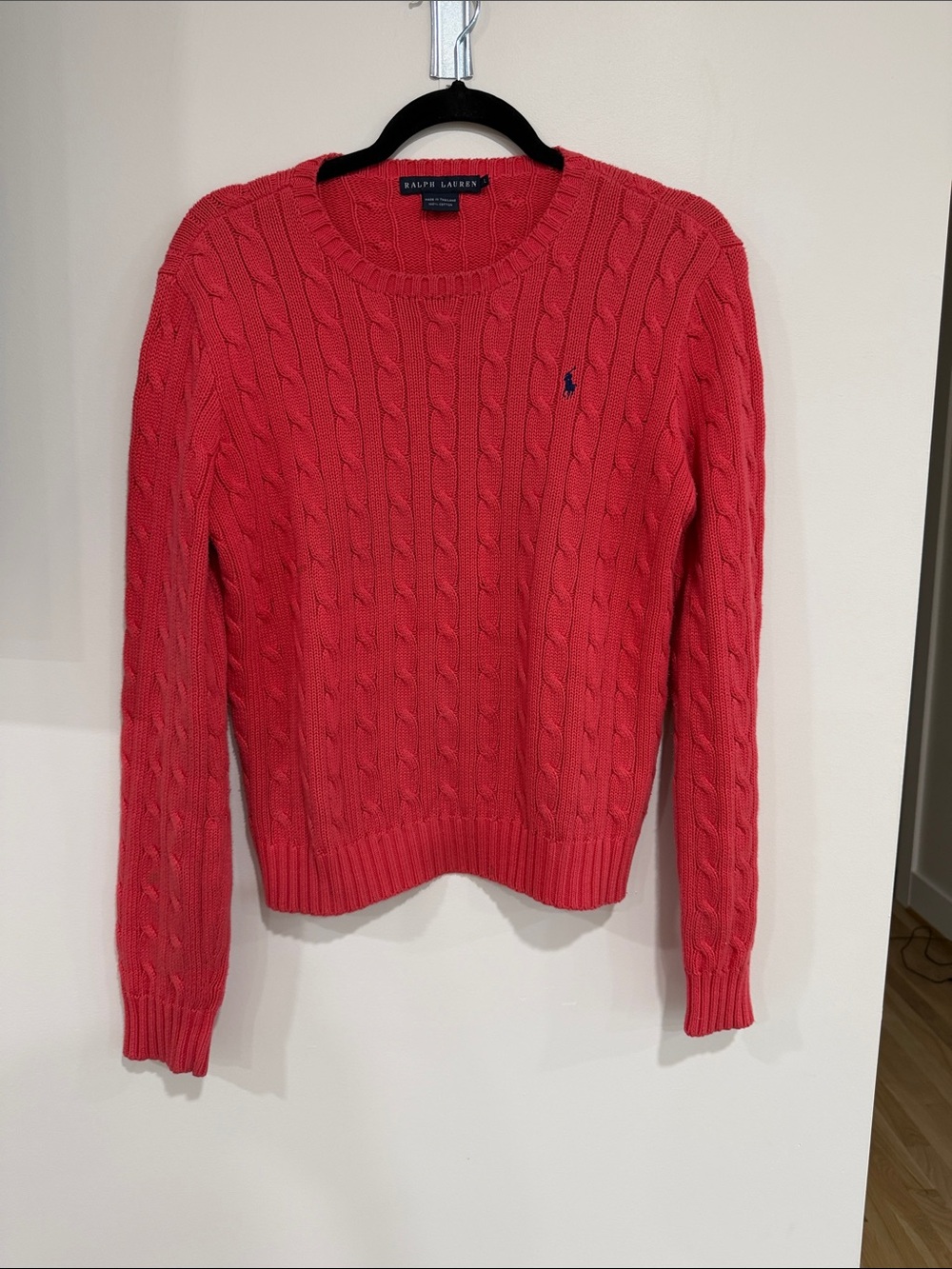 Ralph Lauren Coral Cable Knit Crew Sweater with Pony Logo